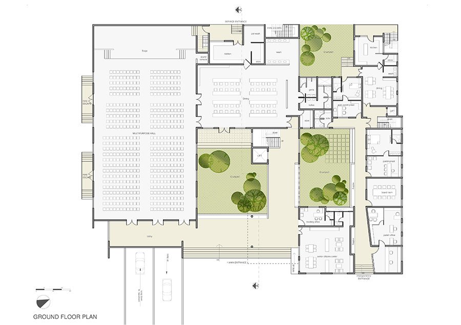 Floor plan & layout of Church design by Kamat & Rozario