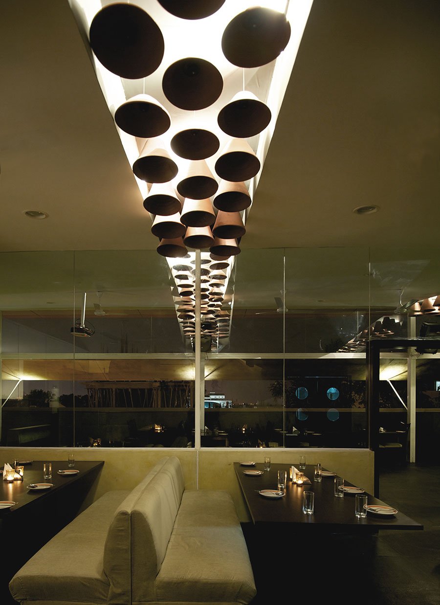 Unique Claypot ceiling lights - lounge design