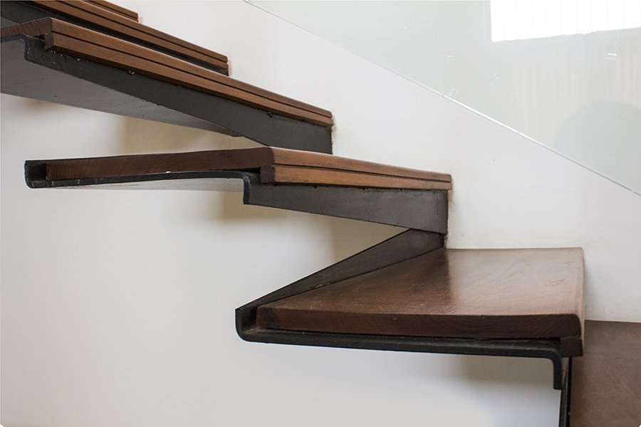Metal & wood stairs design pitched house design