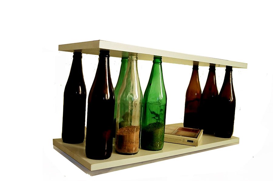 Display shelf fabrication using  part recycled bottles